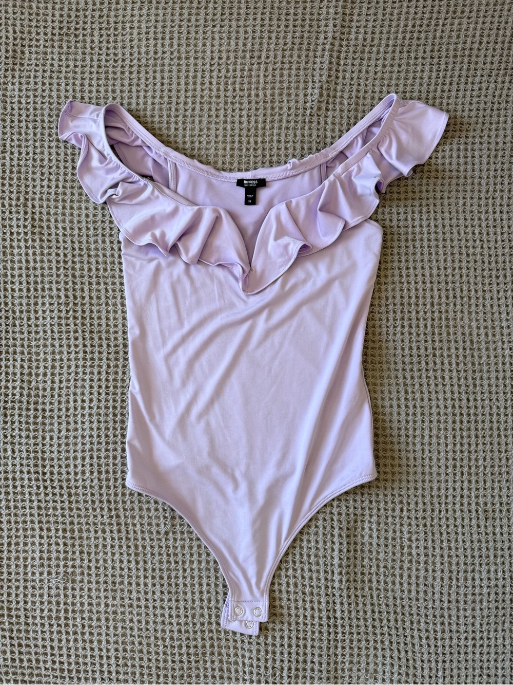 Express Lavender Ruffle Off-Shoulder Bodysuit - Express